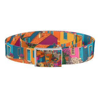 Mediterranean Streets — Colorful Houses Pattern Belt