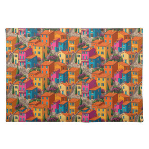 Mediterranean Streets — Colorful Houses Pattern Cloth Placemat
