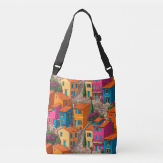 Mediterranean Streets — Colorful Houses Pattern Crossbody Bag