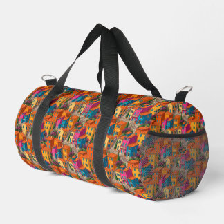 Mediterranean Streets — Colorful Houses Pattern Duffle Bag