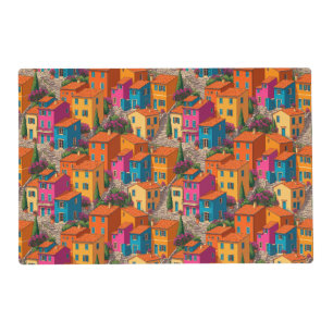 Mediterranean Streets — Colorful Houses Pattern Placemat