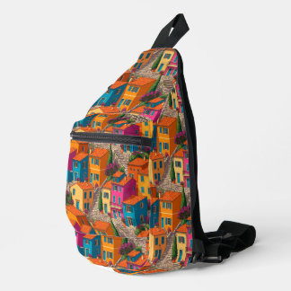 Mediterranean Streets — Colorful Houses Pattern Sling Bag