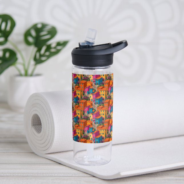 Mediterranean Streets — Colorful Houses Pattern Water Bottle (Yoga)