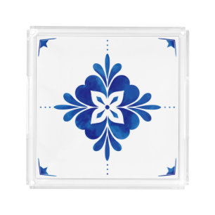 Mediterranean Style Floral Acrylic Tray