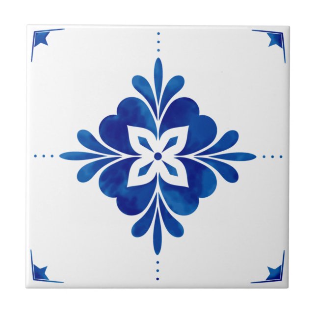 Mediterranean Style Floral  Ceramic Tile (Front)