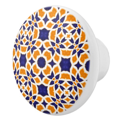 Mediterranean Style Tile Pattern Yellow Blue White Ceramic Knob