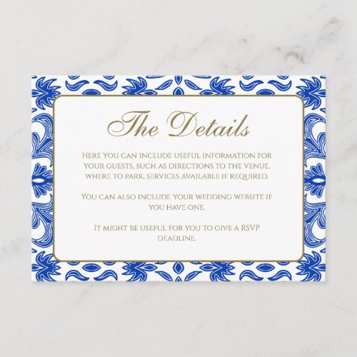 Mediterranean Style Wedding Details Enclosure Card