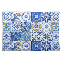 Mediterranean Summer Blue White Yellow Pattern Cloth Placemat