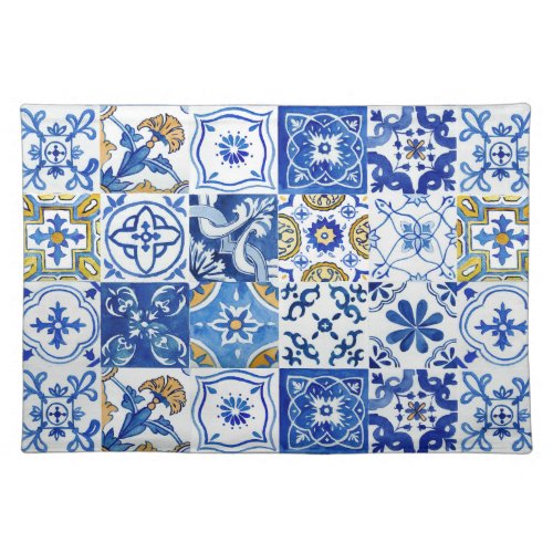 Mediterranean Summer Blue White Yellow Pattern Cloth Placemat