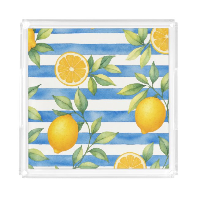 Mediterranean Summer Citrus Kitchen Decor Acrylic Tray (Front)