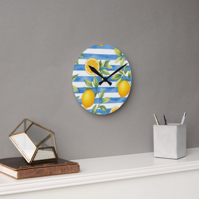 Mediterranean Summer Citrus Kitchen Decor Round Clock (Office)