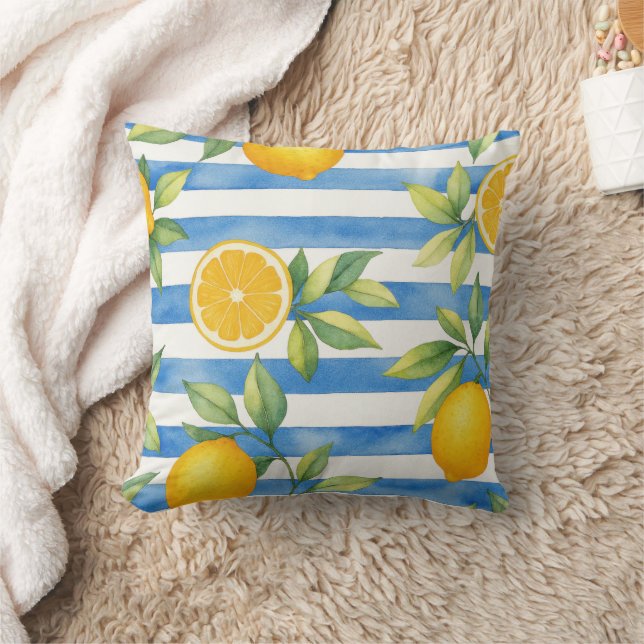 Mediterranean Summer Citrus Kitchen Decor Throw Pillow (Blanket)