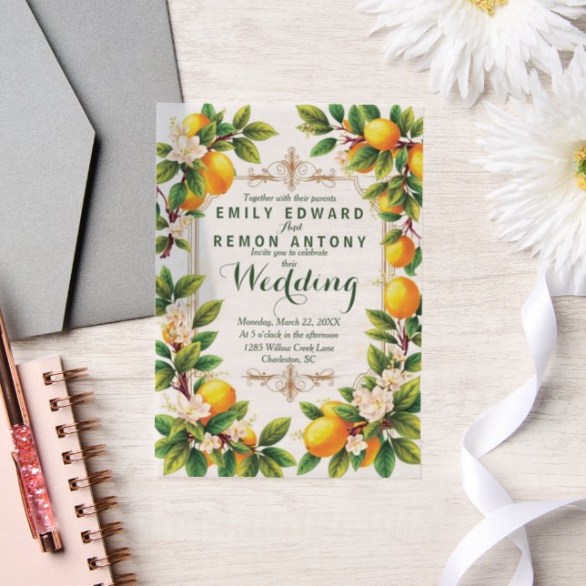 Mediterranean Summer Elegance Wedding Vellum Invitations (Wedding)