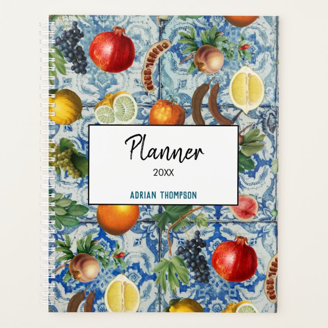 Mediterranean Summer Fruit & Blue  Mosaic Planner (Front)