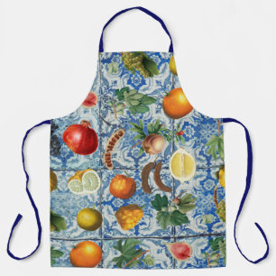 Mediterranean Summer Fruit & Blue White Mosaic Apron