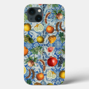 Mediterranean Summer Fruit & Blue White Mosaic iPhone 13 Case