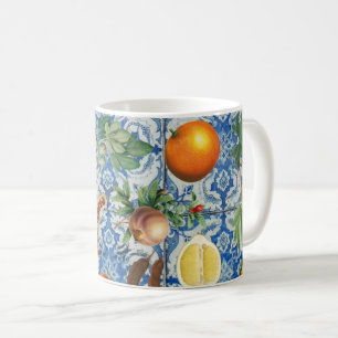 Mediterranean Summer Fruit & Blue White Mosaic Coffee Mug