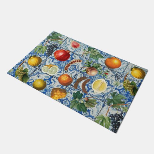 Mediterranean Summer Fruit  Blue White Mosaic Doormat