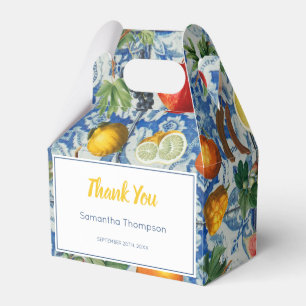 Mediterranean Summer Fruit & Blue White Mosaic Fav Favor Boxes