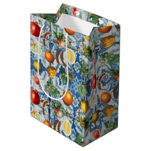 Mediterranean Summer Fruit  Blue White Mosaic Medium Gift Bag