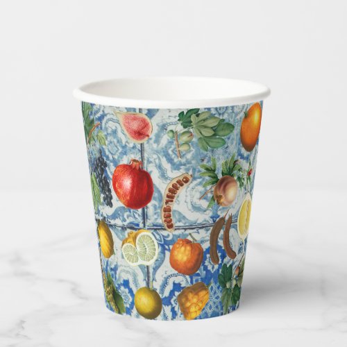Mediterranean Summer Fruit  Blue White Mosaic  Paper Cups