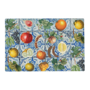 Mediterranean Summer Fruit & Blue White Mosaic Placemat