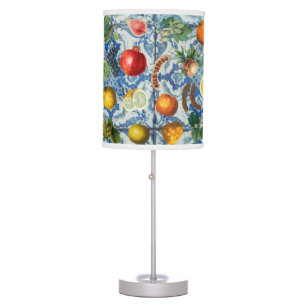 Mediterranean Summer Fruit & Blue White Mosaic Table Lamp