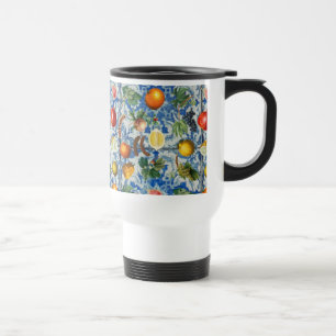 Mediterranean Summer Fruit & Blue White Mosaic Travel Mug