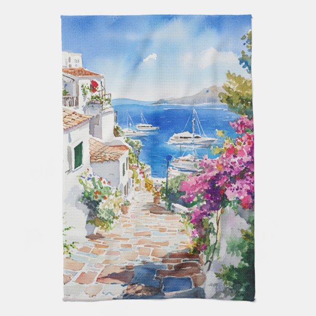 Mediterranean Summer Kitchen Towel (Vertical)
