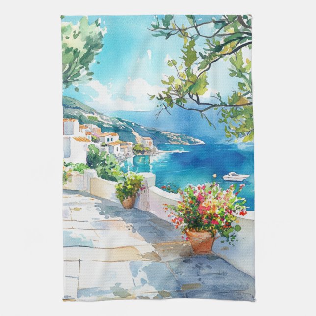Mediterranean Summer Kitchen Towel (Vertical)