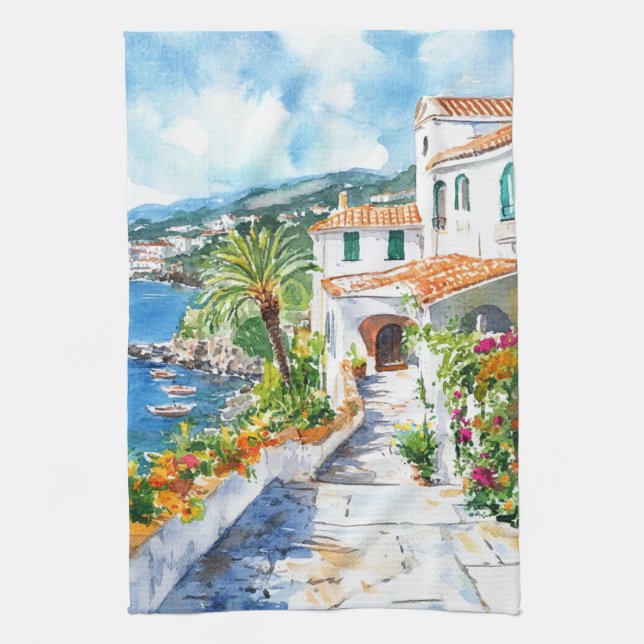 Mediterranean Summer Kitchen Towel (Vertical)