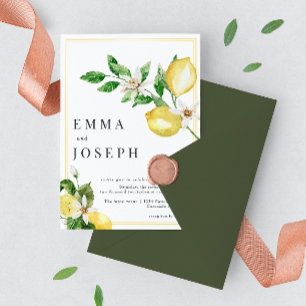Mediterranean summer lemon bright yellow Wedding Invitation
