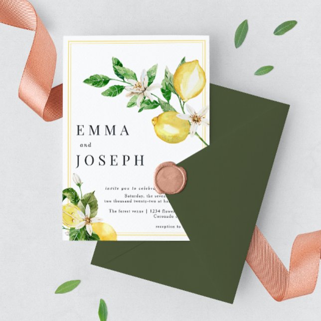 Mediterranean summer lemon bright yellow Wedding Invitation (Creator Uploaded)