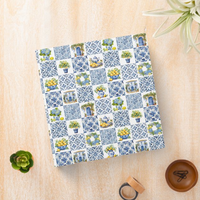 Mediterranean Summer Lemon Pattern  3 Ring Binder (In Situ)