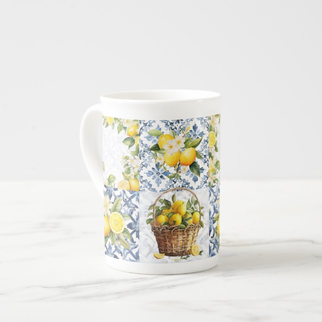 Mediterranean Summer Lemon Pattern  Bone China Mug (Front Left)