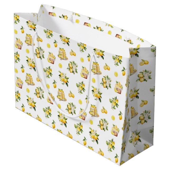 Mediterranean Summer Lemon Pattern  Large Gift Bag (Back Angled)