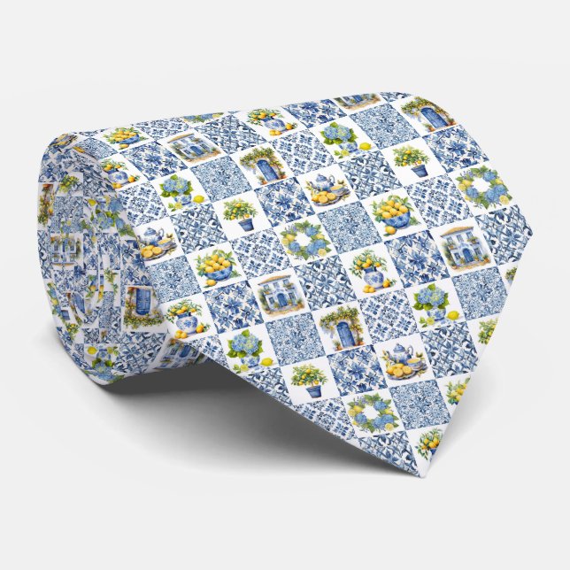 Mediterranean Summer Lemon Pattern  Neck Tie (Rolled)