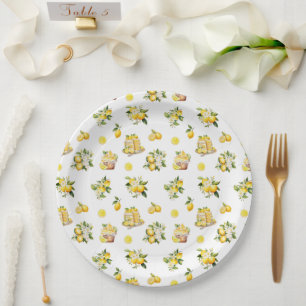 Mediterranean Summer Lemon Pattern  Paper Plates