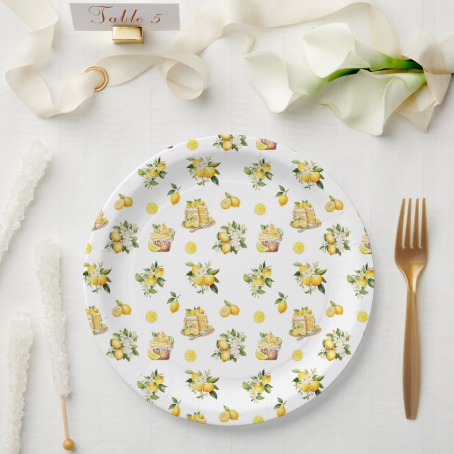 Mediterranean Summer Lemon Pattern  Paper Plates (Wedding)