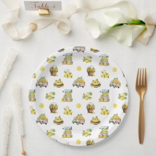 Mediterranean Summer Lemon Pattern Paper Plates