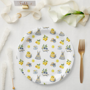 Mediterranean Summer Lemon Pattern  Paper Plates