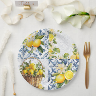Mediterranean Summer Lemon Pattern  Paper Plates