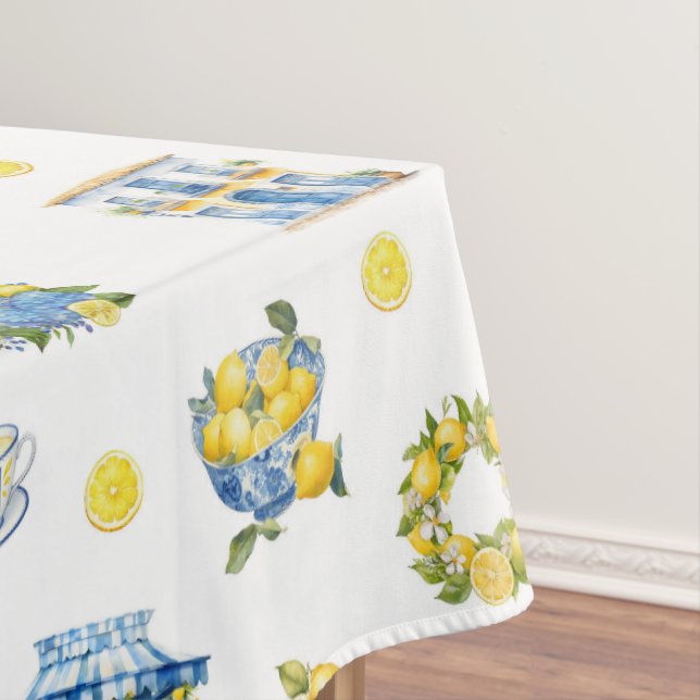 Mediterranean Summer Lemon Pattern  Tablecloth (In Situ)