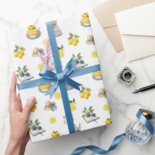 Mediterranean Summer Lemon Pattern Wrapping Paper