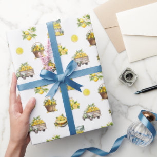 Mediterranean Summer Lemon Pattern  Wrapping Paper