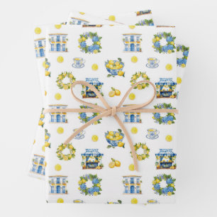Mediterranean Summer Lemon Pattern Wrapping Paper Sheets