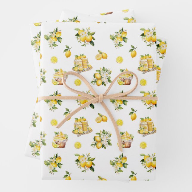 Mediterranean Summer Lemon Pattern  Wrapping Paper Sheets (In situ)