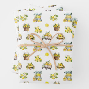 Mediterranean Summer Lemon Pattern  Wrapping Paper Sheets