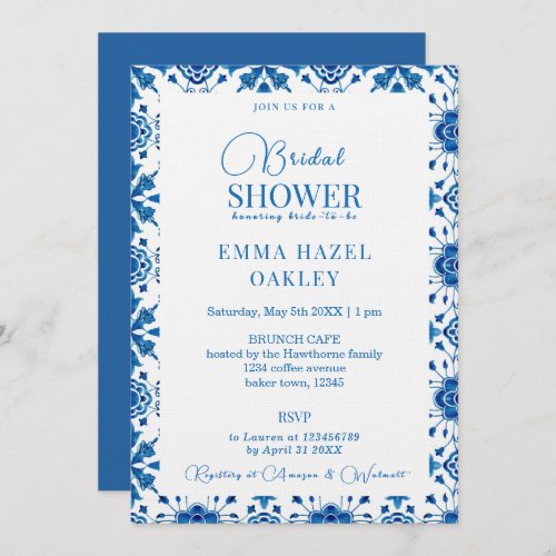 Mediterranean summer modern blue Bridal Shower Invitation