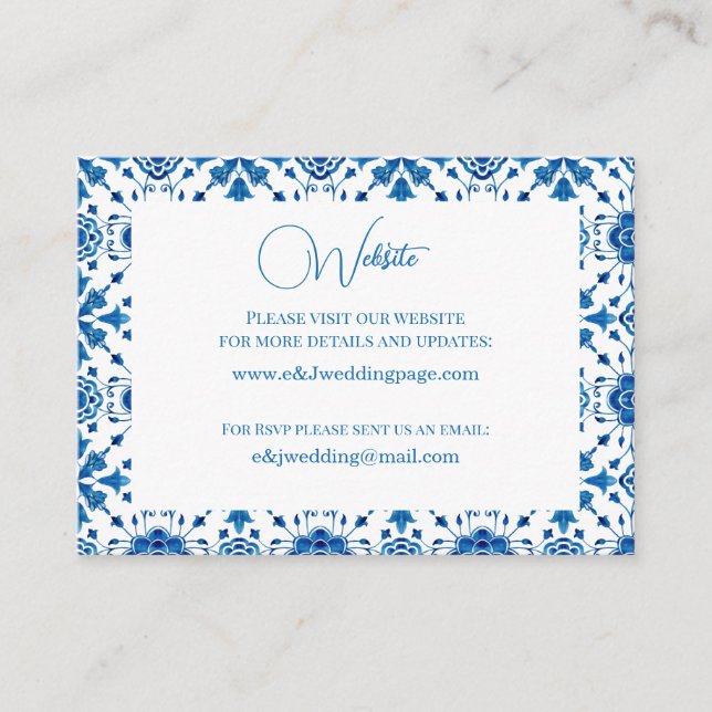 Mediterranean summer modern blue mosaic Wedding Business Card (Front)